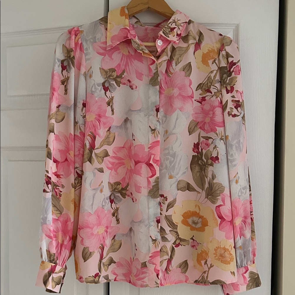 Floral Pink and Yellow Women's Top